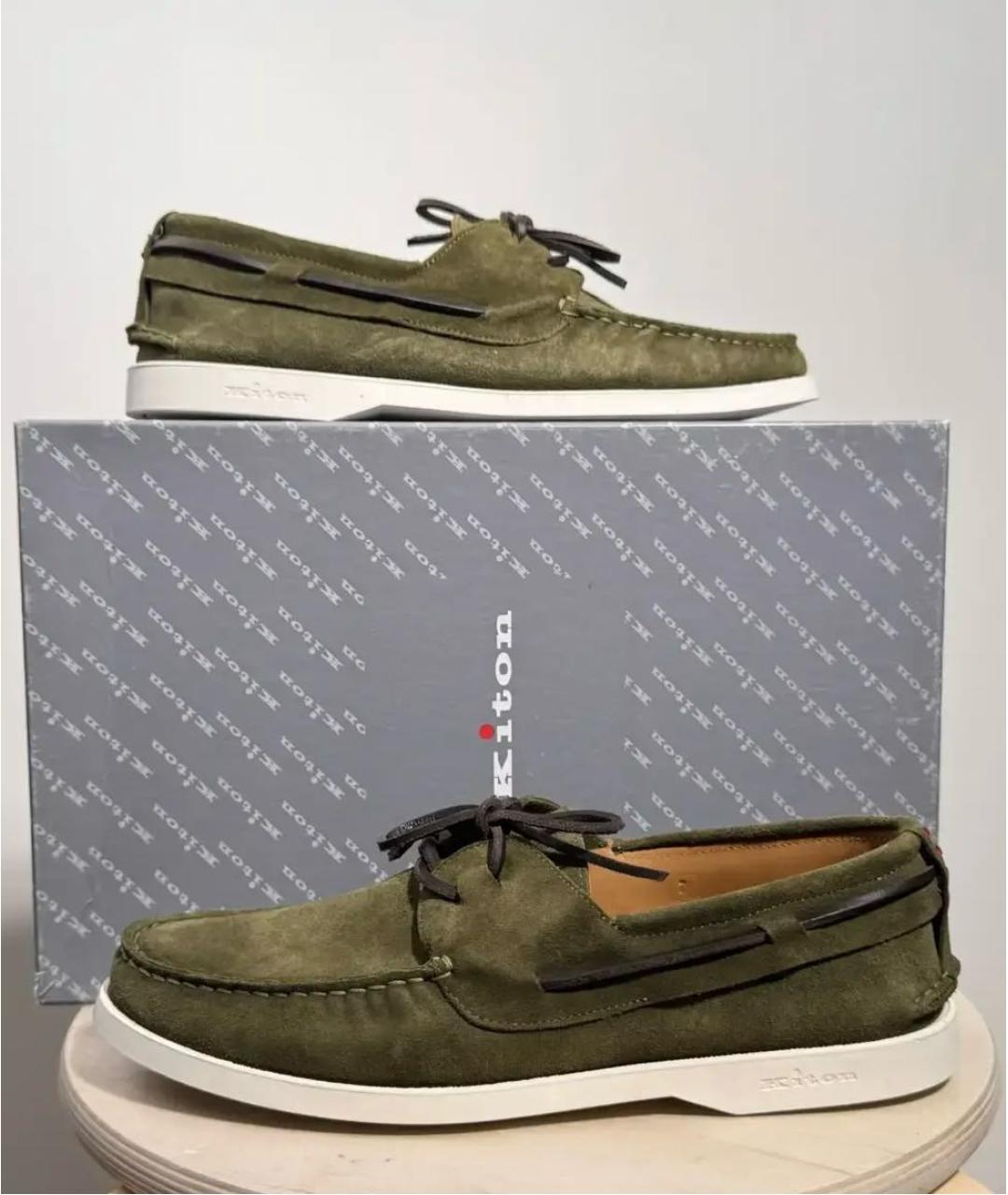 KITON Хаки замшевые мокасины, фото 2