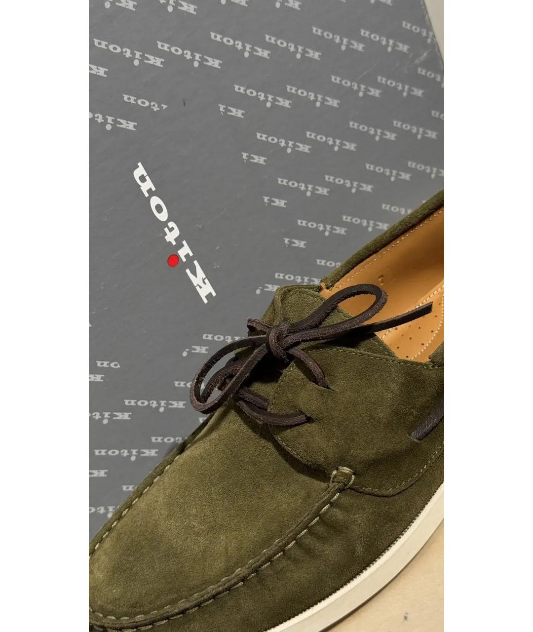 KITON Хаки замшевые мокасины, фото 3