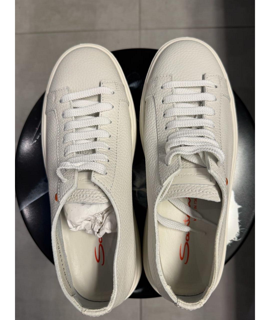 SANTONI Белые кожаные низкие кроссовки / кеды, фото 3