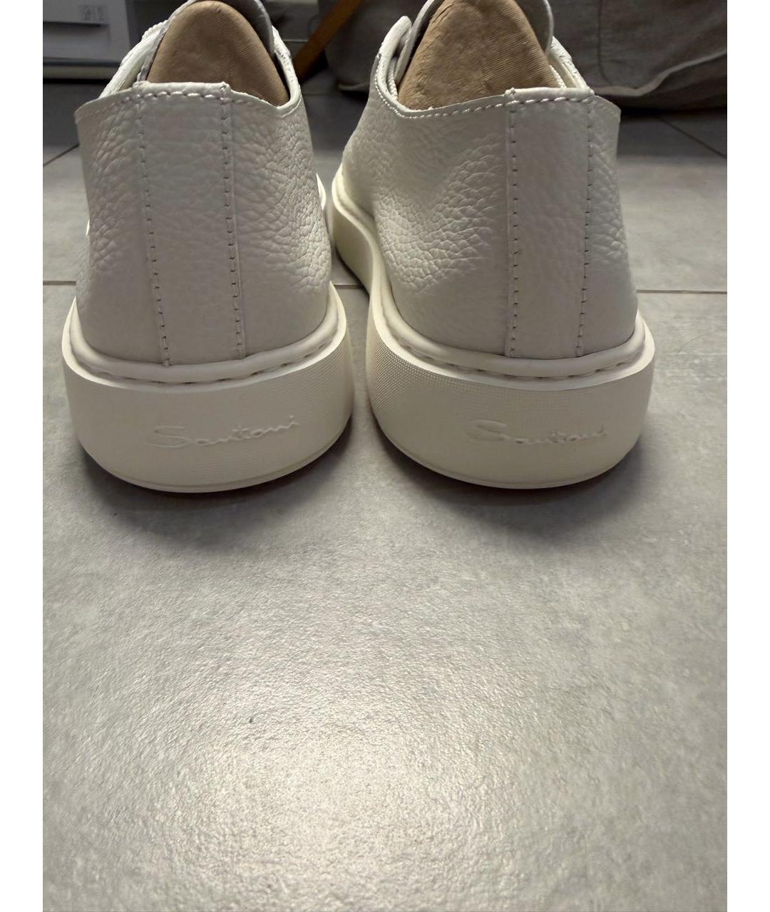SANTONI Белые кожаные низкие кроссовки / кеды, фото 4
