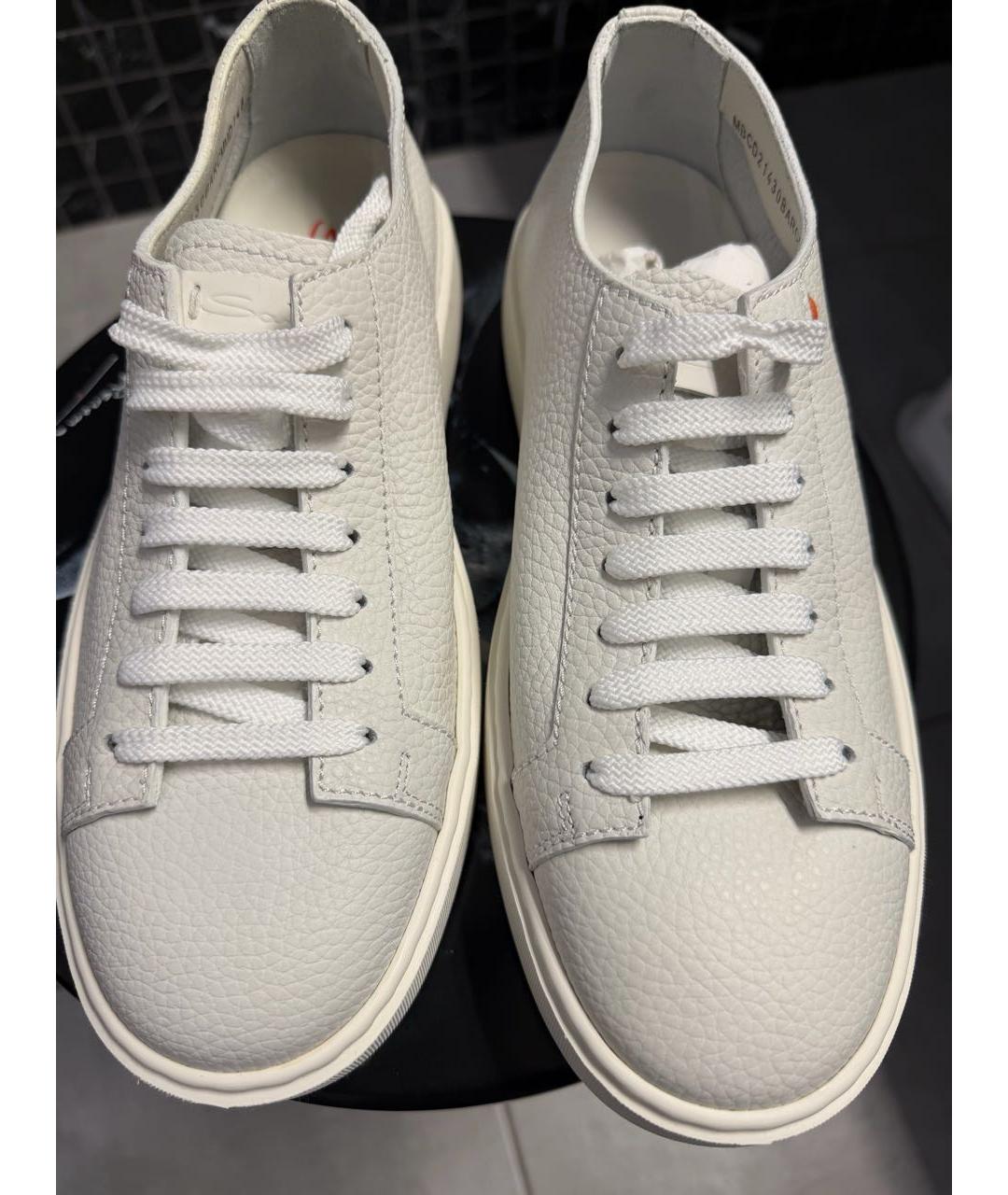 SANTONI Белые кожаные низкие кроссовки / кеды, фото 2