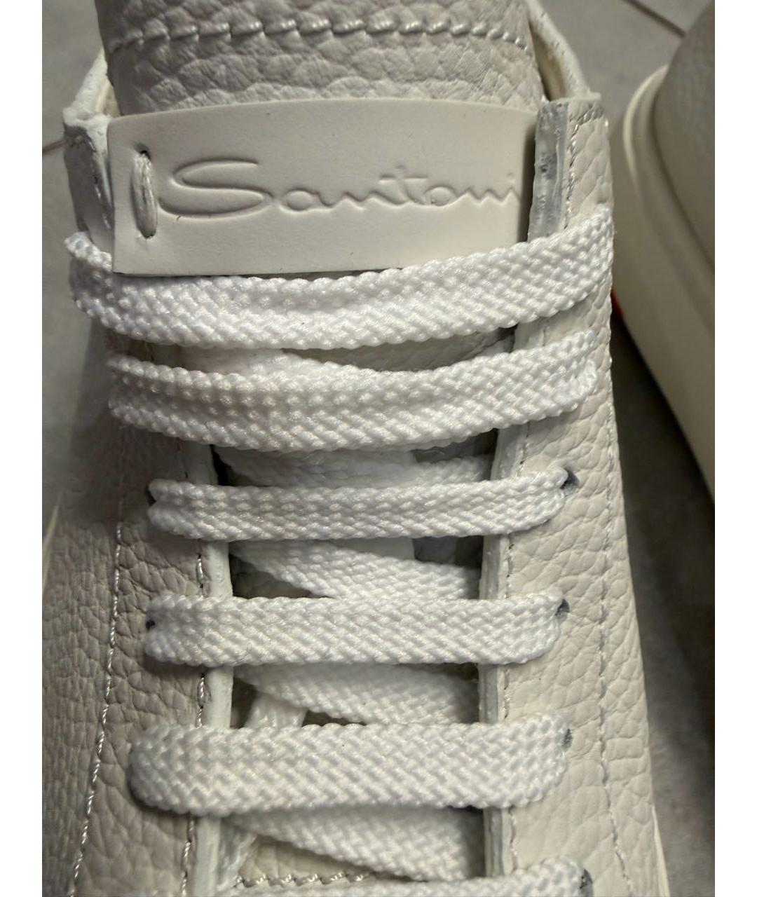 SANTONI Белые кожаные низкие кроссовки / кеды, фото 7