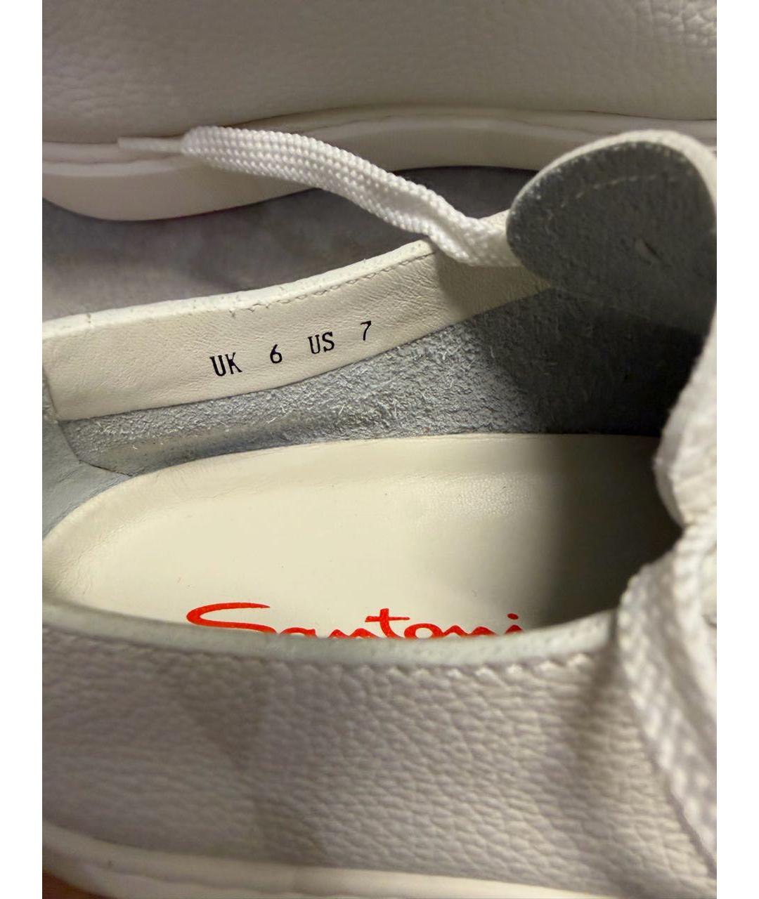 SANTONI Белые кожаные низкие кроссовки / кеды, фото 8