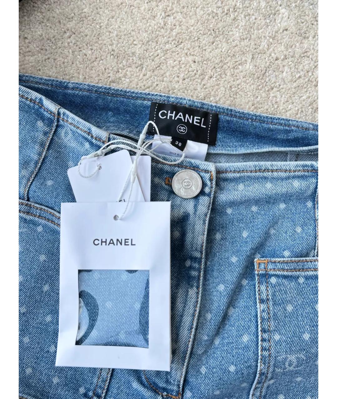 CHANEL Голубые хлопко-эластановые прямые джинсы, фото 2