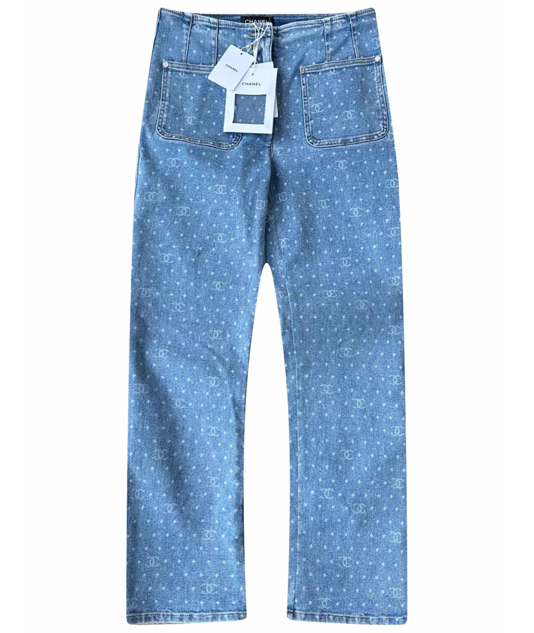 CHANEL Голубые хлопко-эластановые прямые джинсы, фото 1