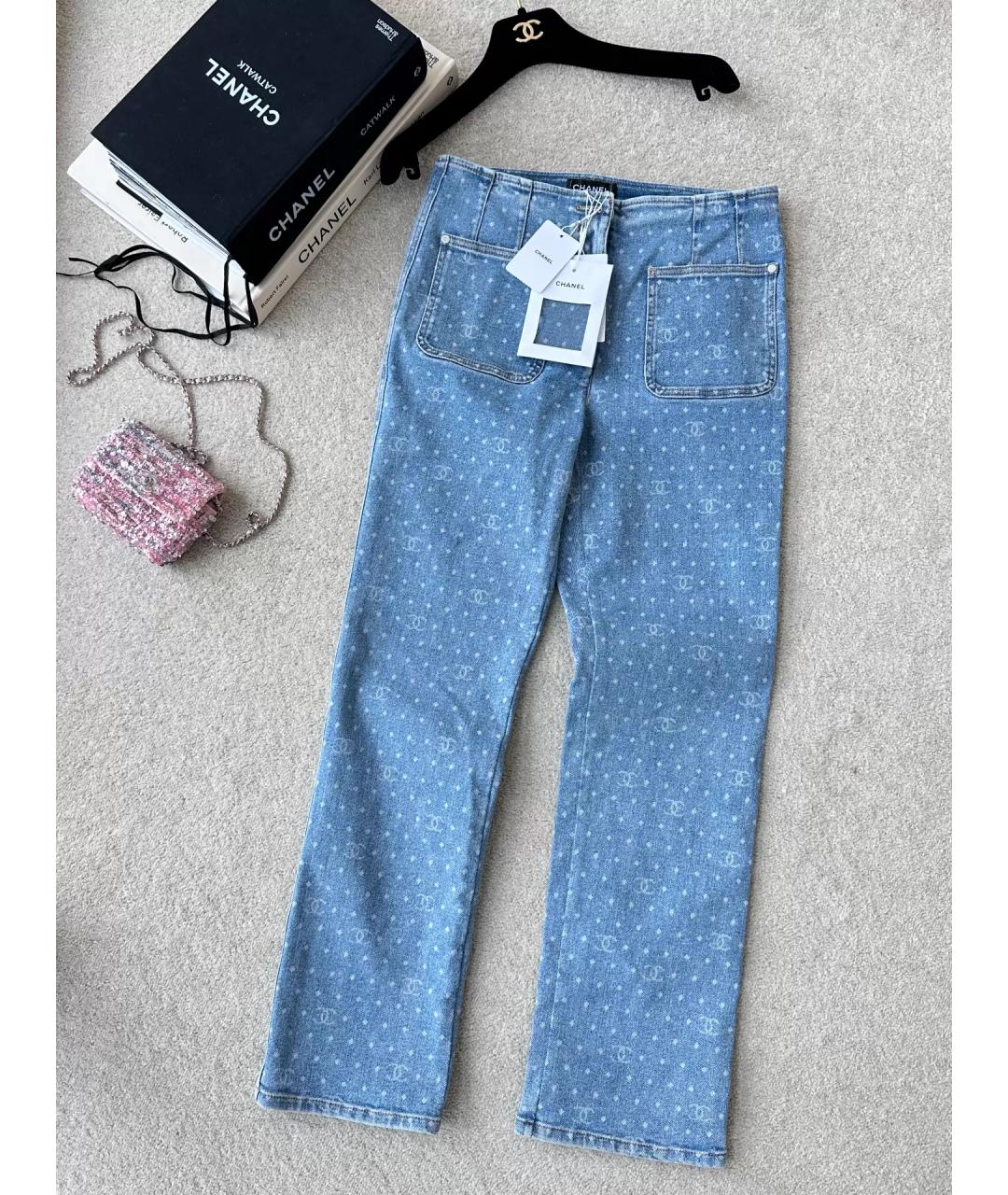 CHANEL Голубые хлопко-эластановые прямые джинсы, фото 8