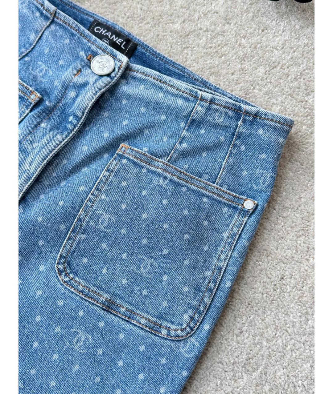 CHANEL Голубые хлопко-эластановые прямые джинсы, фото 3