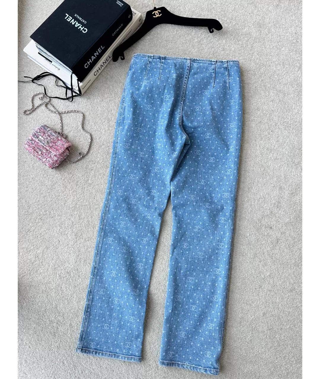 CHANEL Голубые хлопко-эластановые прямые джинсы, фото 5