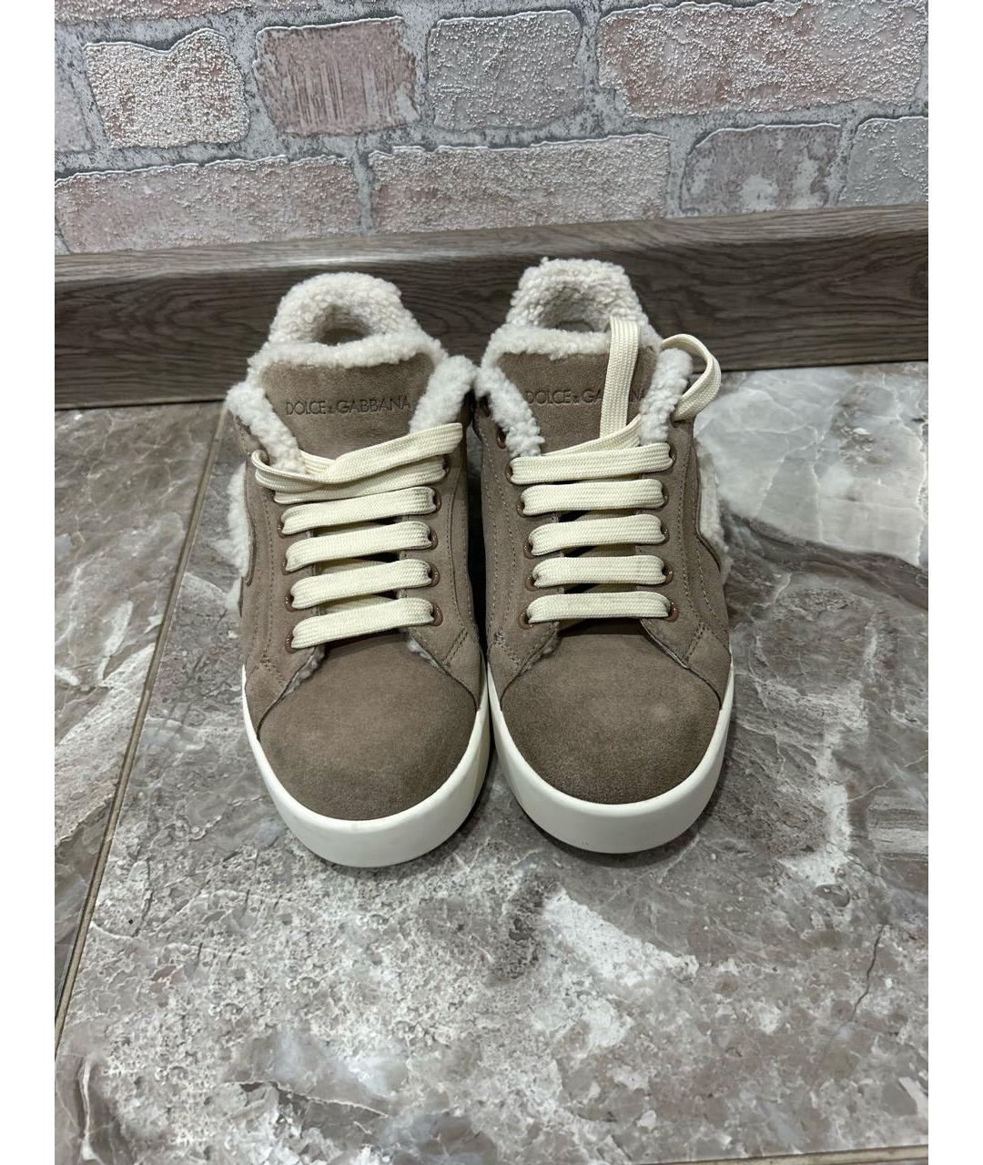 DOLCE&GABBANA Бежевые замшевые кеды, фото 2