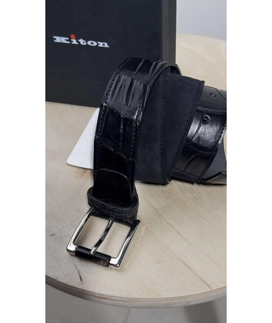 KITON Черный ремень из экзотической кожи, фото 2