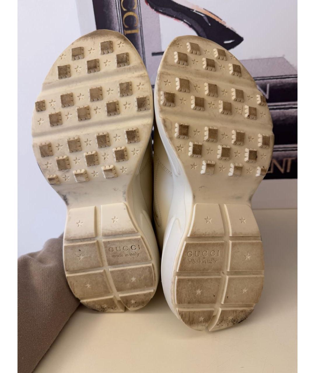 GUCCI Бежевые кожаные кроссовки, фото 5