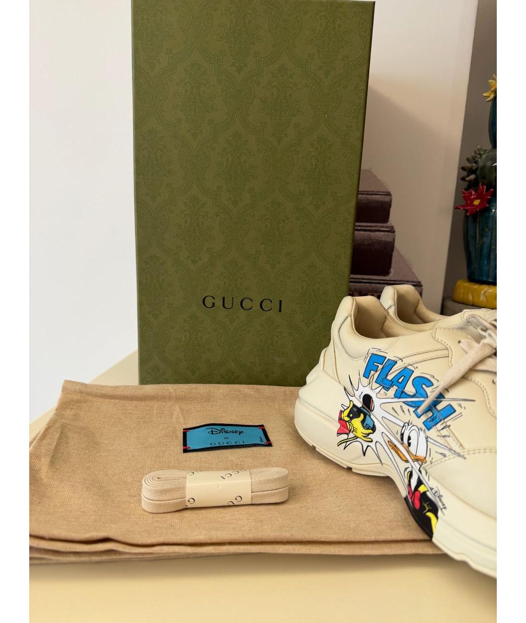 GUCCI Бежевые кожаные кроссовки, фото 7