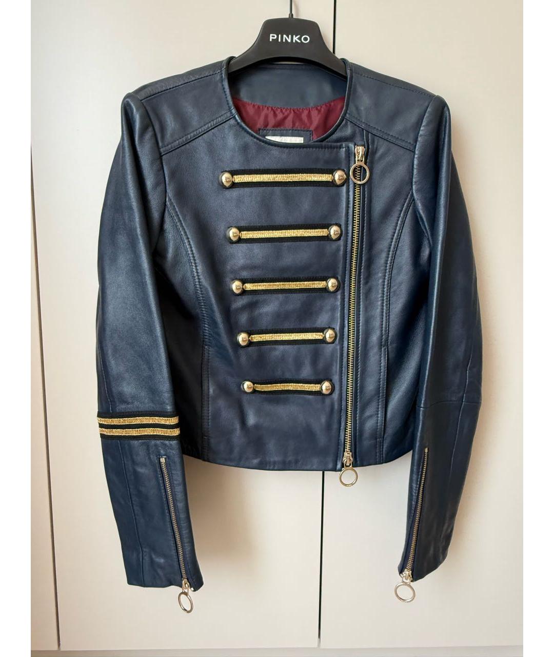 PINKO Темно-синяя кожаная куртка, фото 7