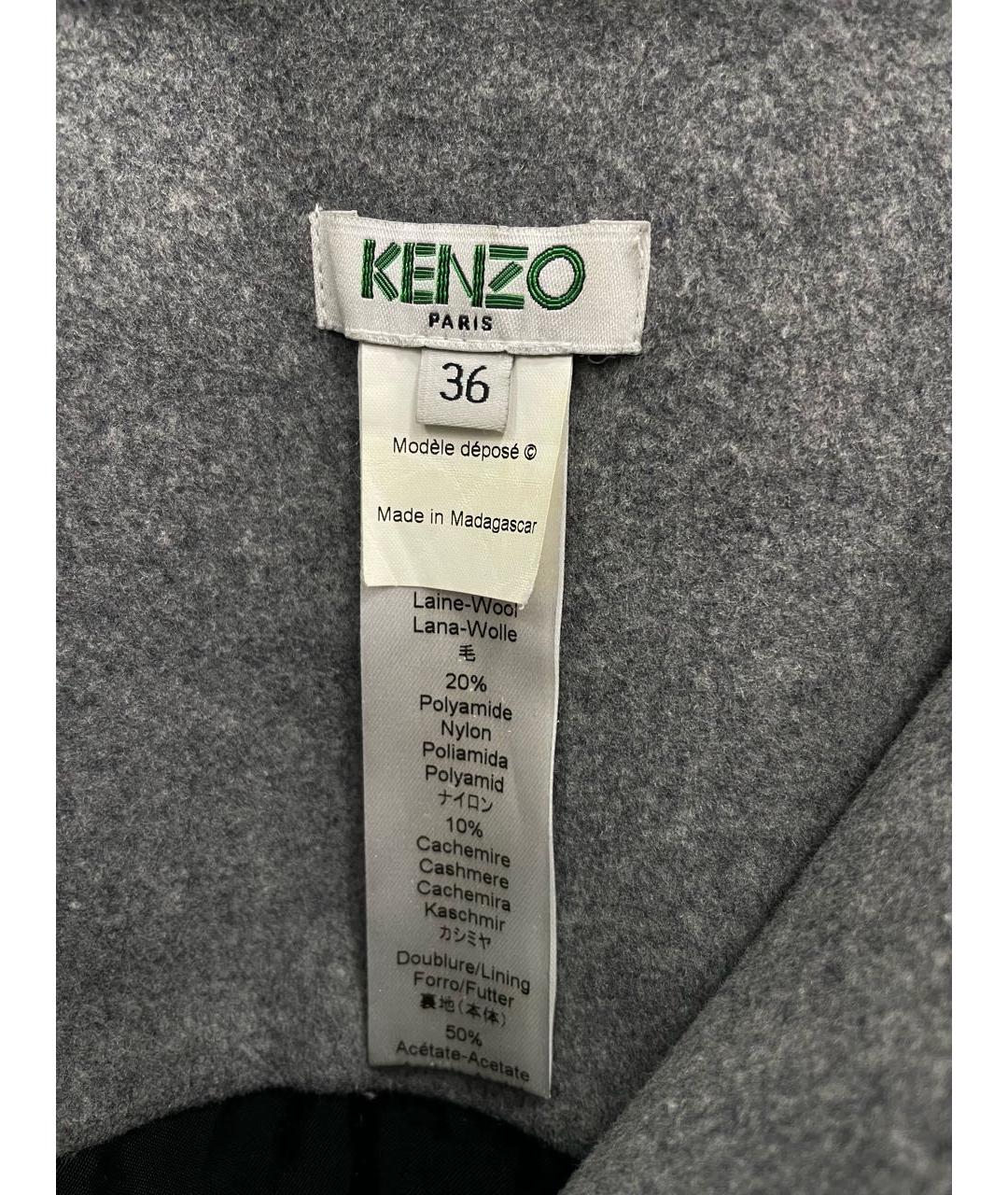 KENZO Серая шерстяная юбка мини, фото 3