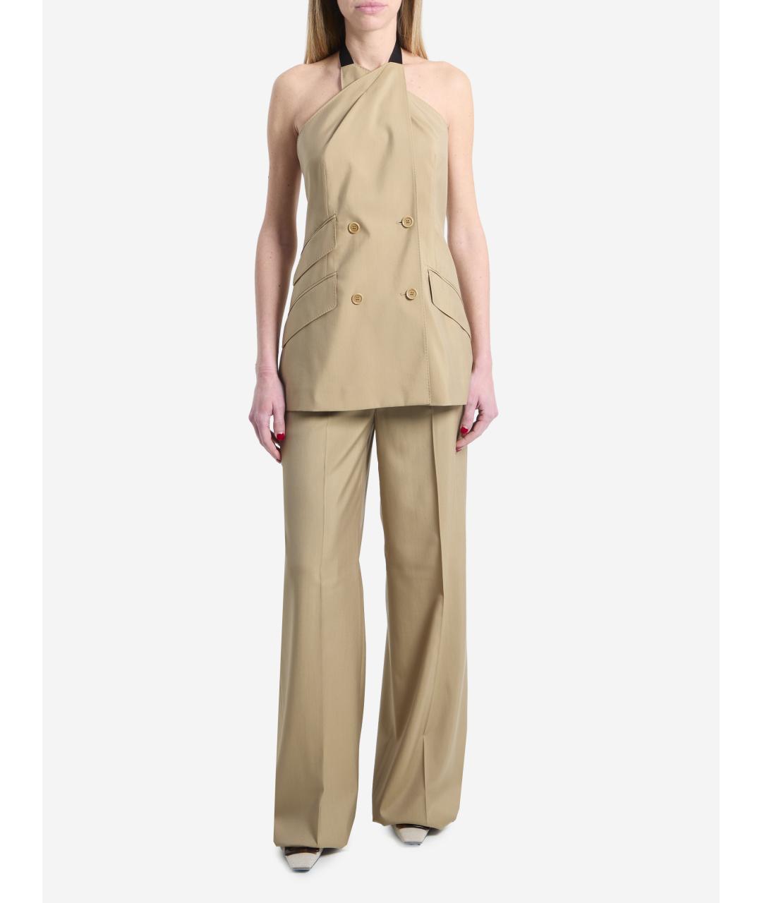 MAX MARA Бежевые шерстяные прямые брюки, фото 4
