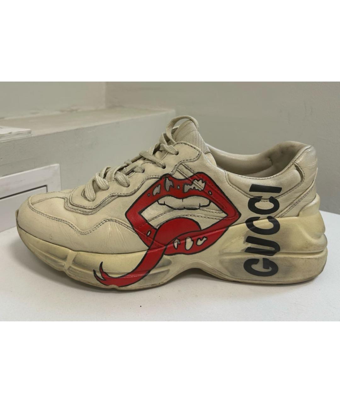 GUCCI Бежевые резиновые высокие кроссовки / кеды, фото 7