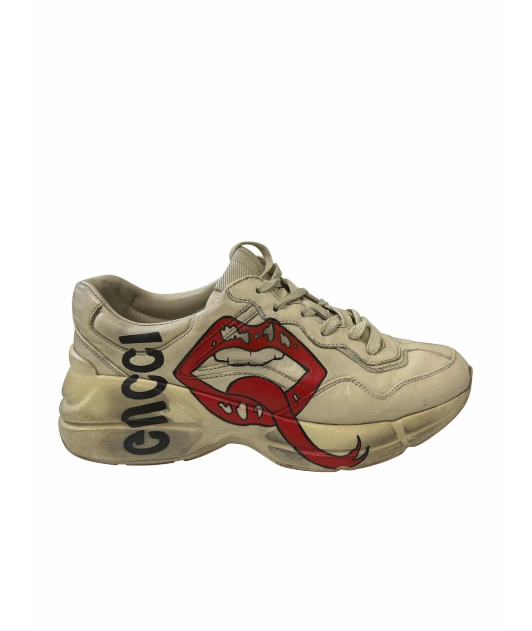 GUCCI Бежевые резиновые высокие кроссовки / кеды, фото 1