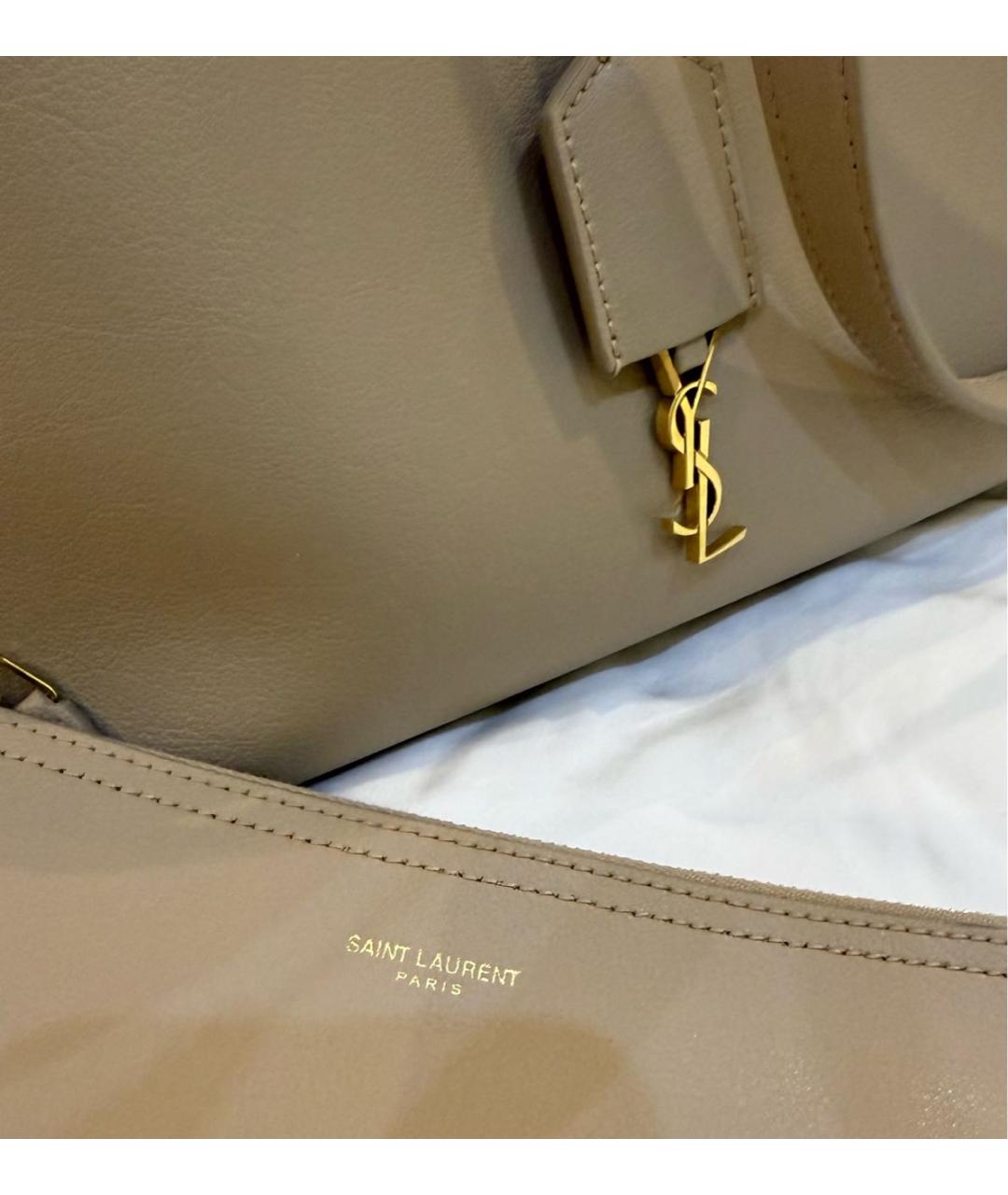 SAINT LAURENT Бежевая кожаная сумка тоут, фото 5