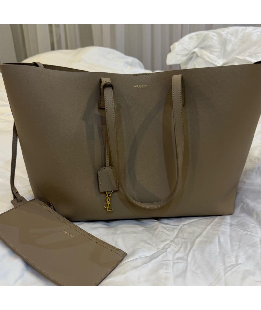 SAINT LAURENT Бежевая кожаная сумка тоут, фото 3
