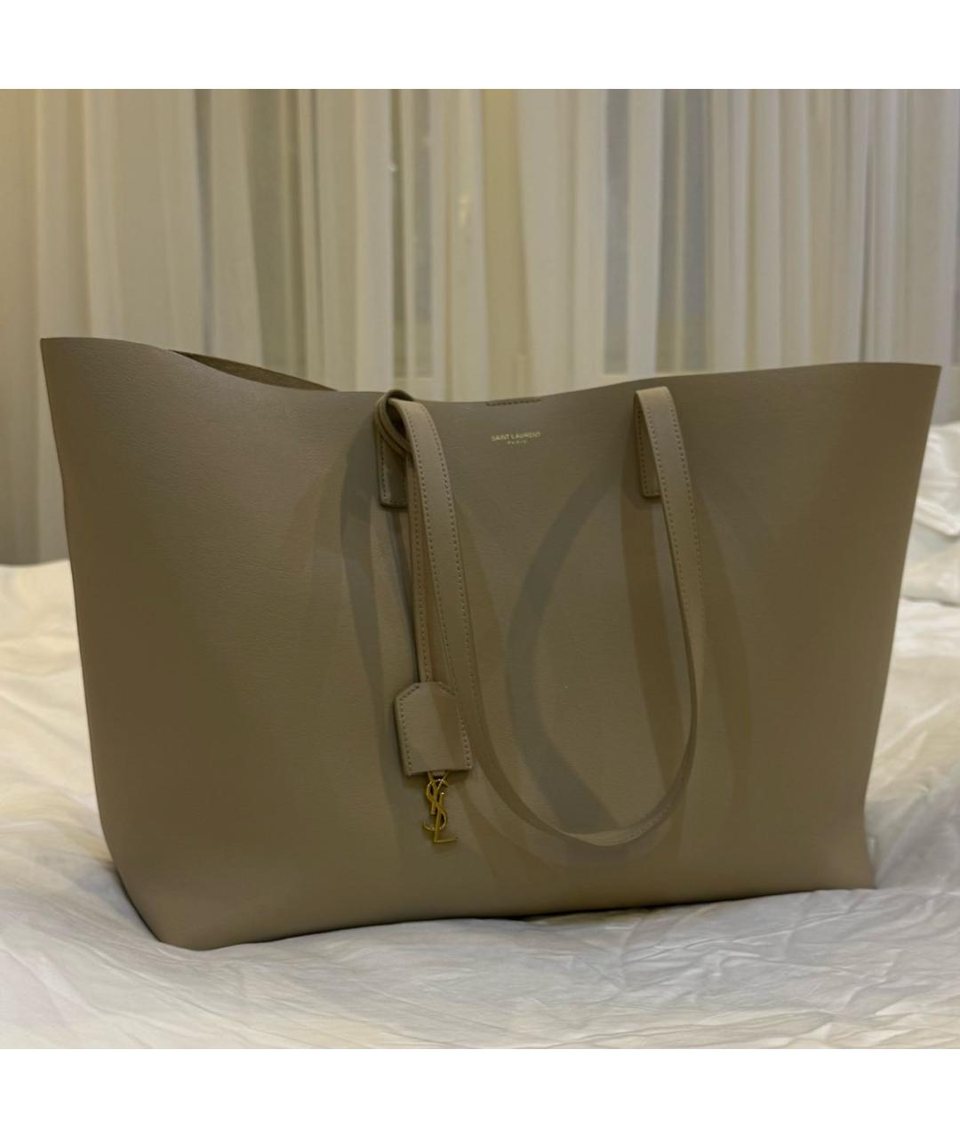 SAINT LAURENT Бежевая кожаная сумка тоут, фото 9