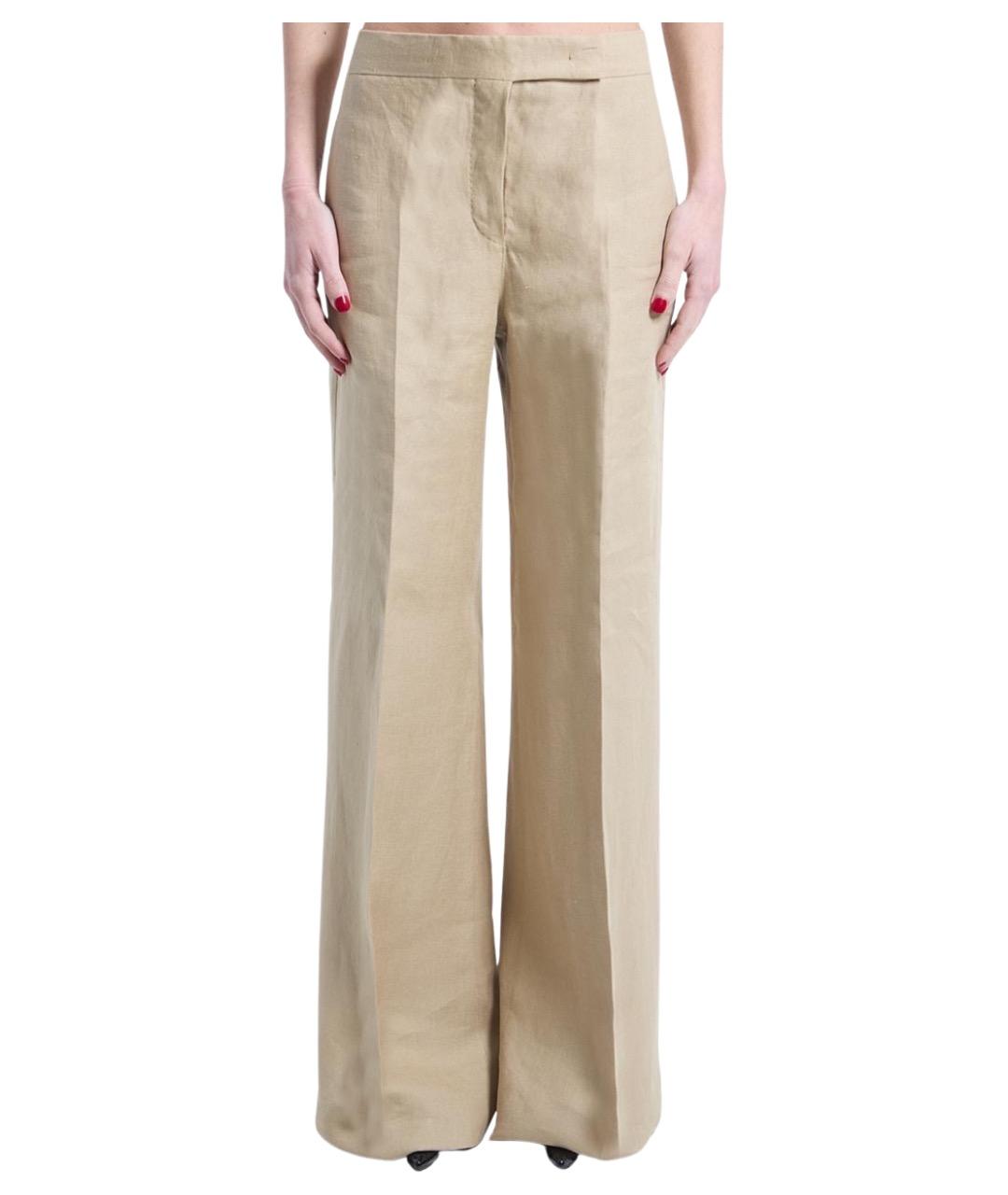 MAX MARA Бежевые льняные прямые брюки, фото 1