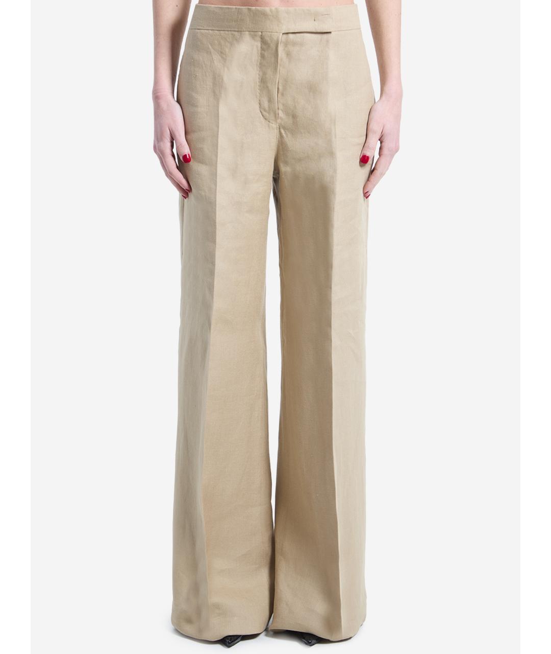 MAX MARA Бежевые льняные прямые брюки, фото 4