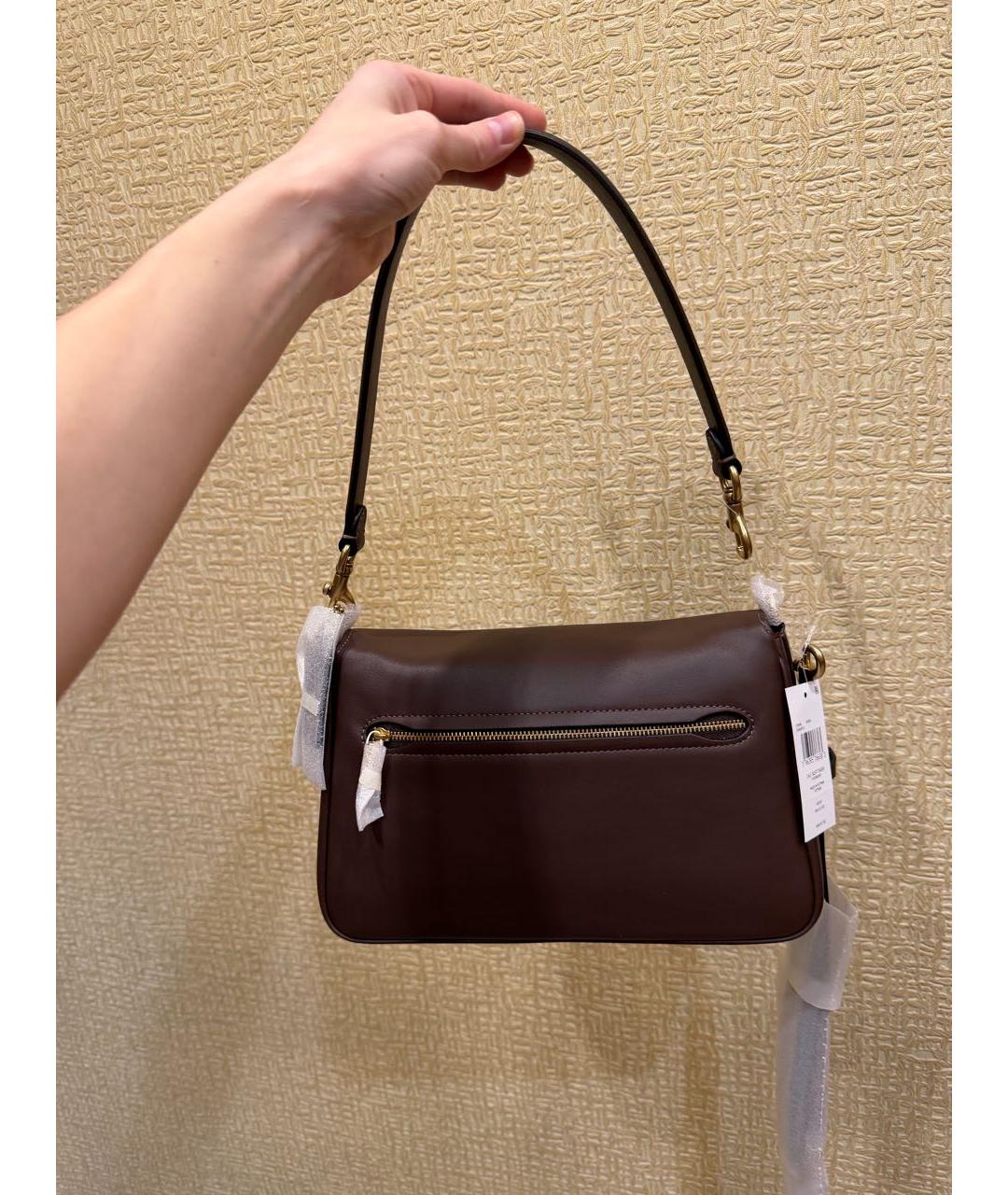 COACH Коричневая кожаная сумка с короткими ручками, фото 4