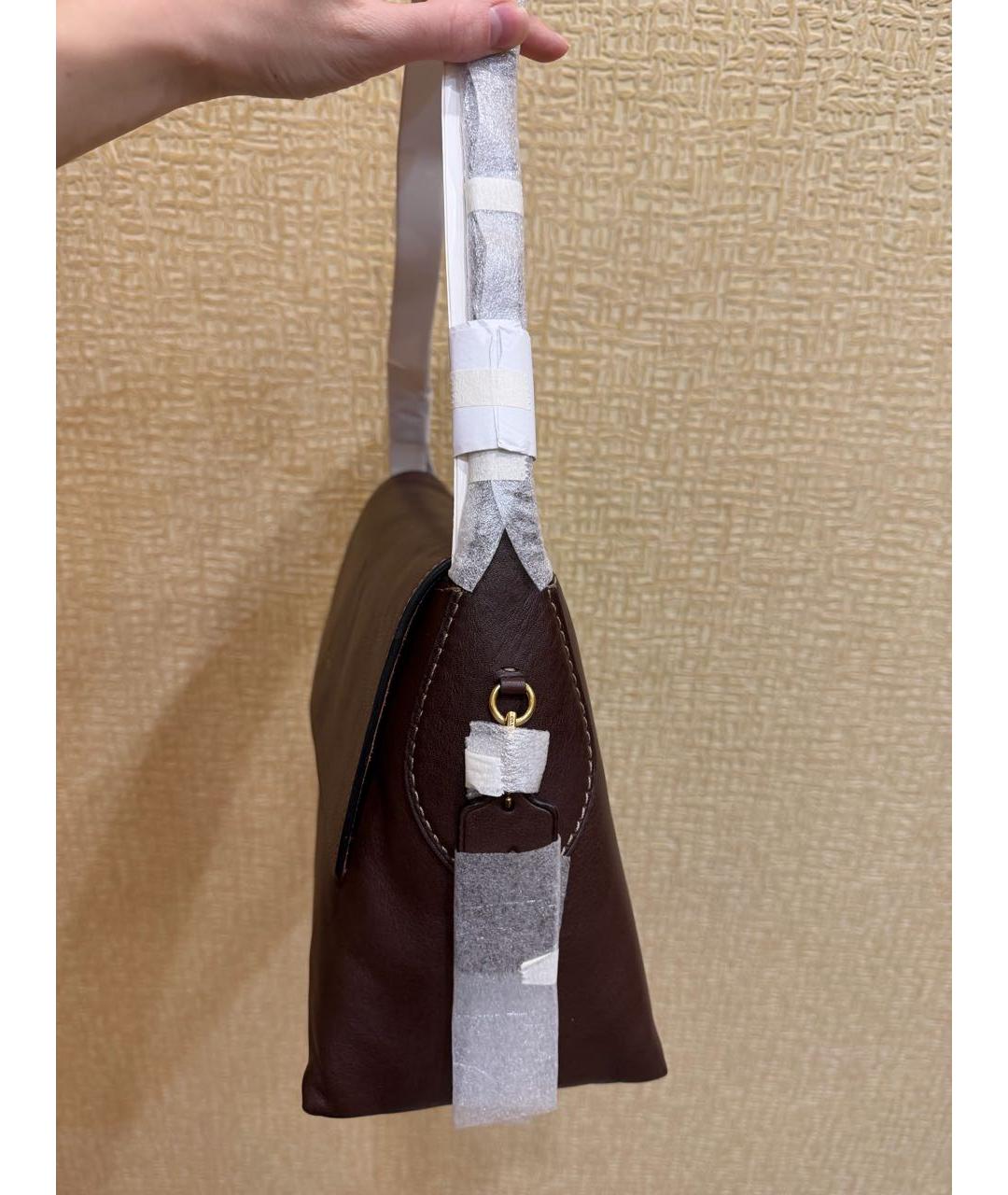 COACH Коричневая кожаная сумка с короткими ручками, фото 7