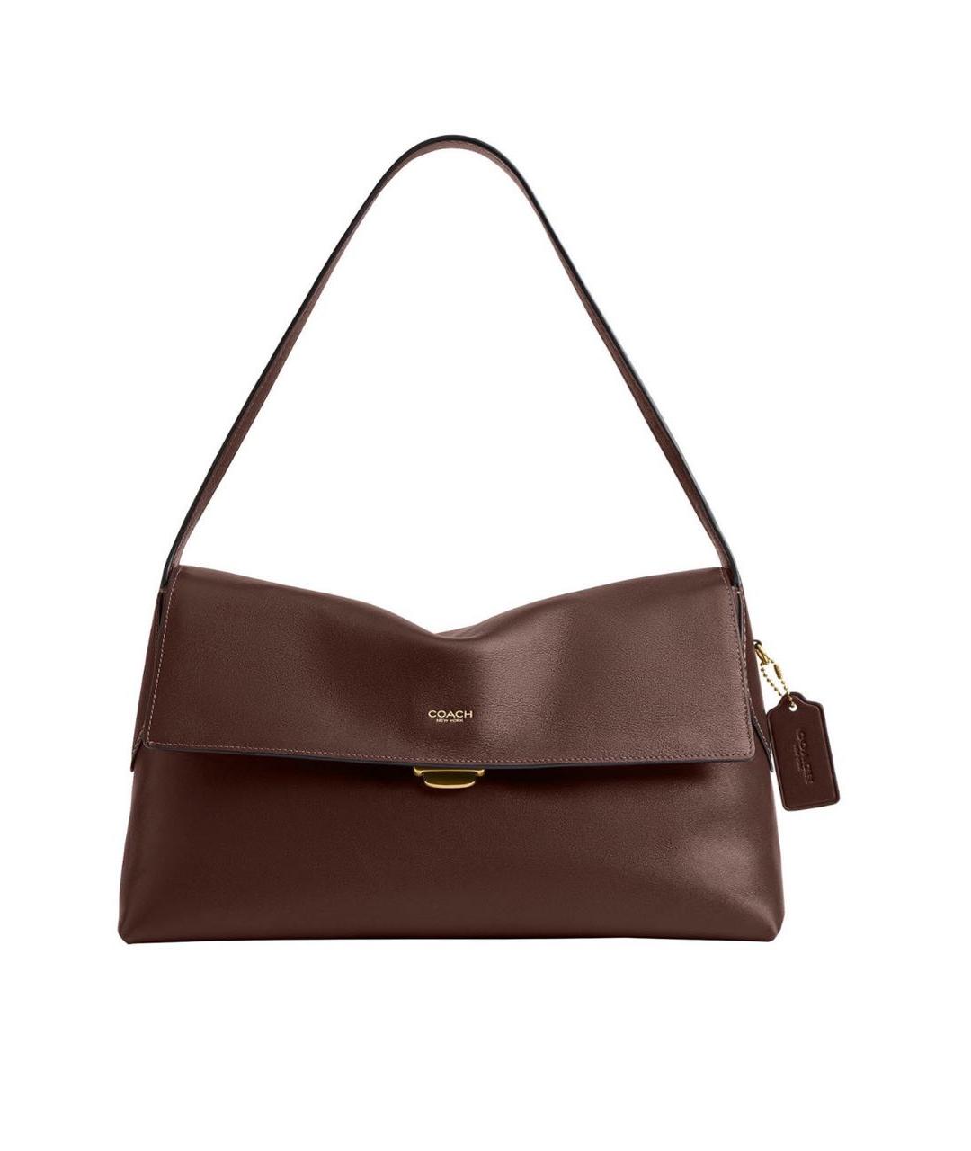 COACH Коричневая кожаная сумка с короткими ручками, фото 9