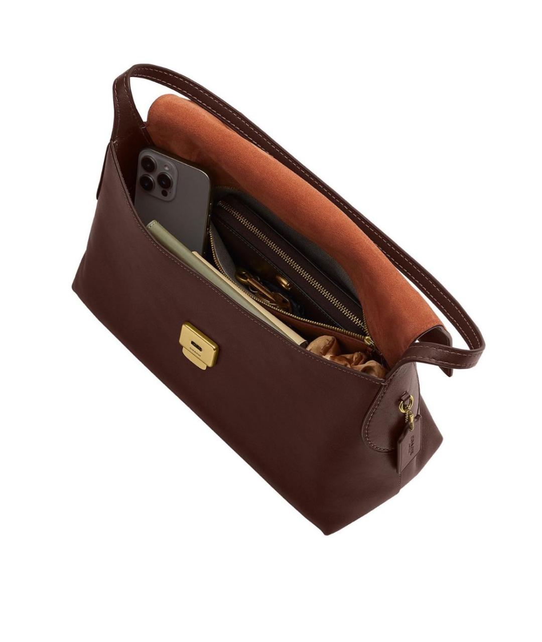 COACH Коричневая кожаная сумка с короткими ручками, фото 8