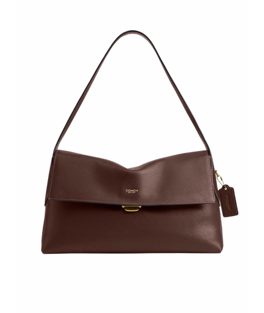 COACH Коричневая кожаная сумка с короткими ручками, фото 1