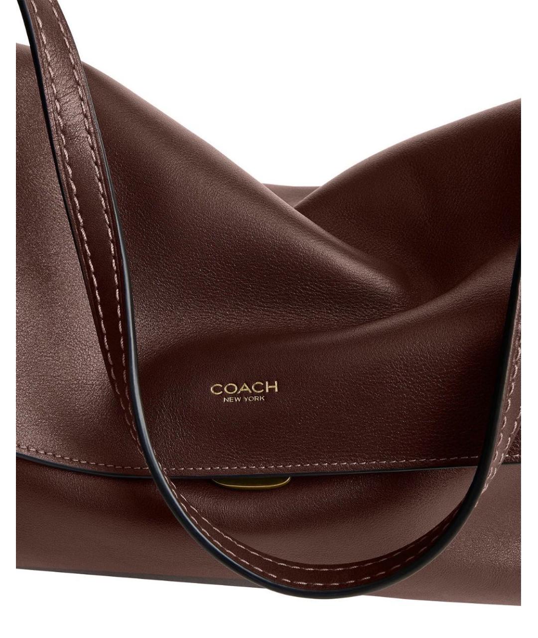 COACH Коричневая кожаная сумка с короткими ручками, фото 3