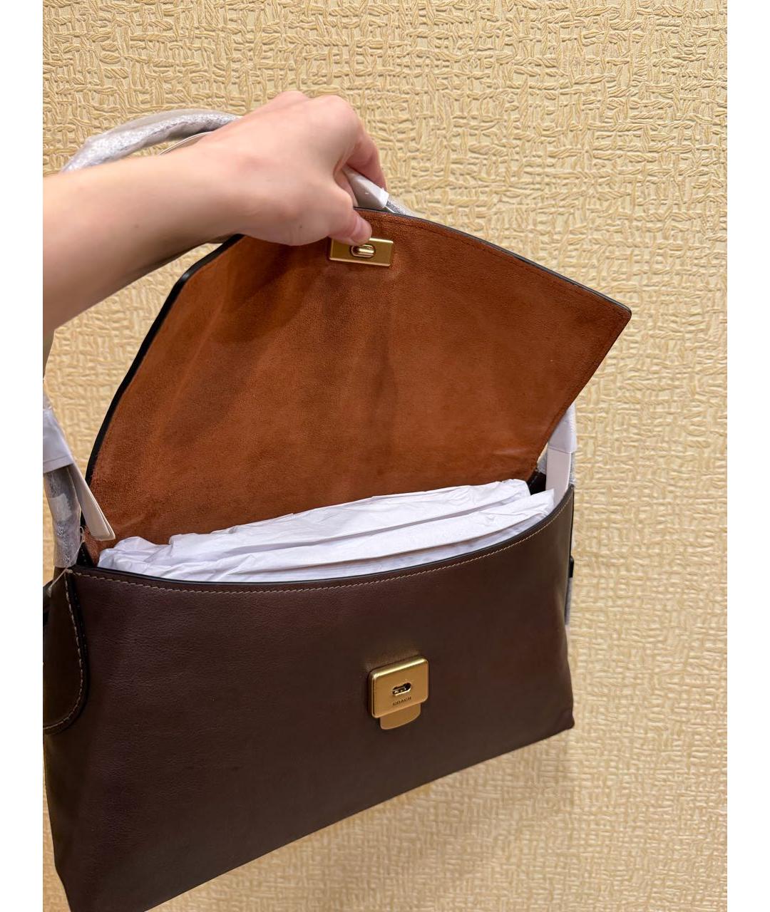 COACH Коричневая кожаная сумка с короткими ручками, фото 6