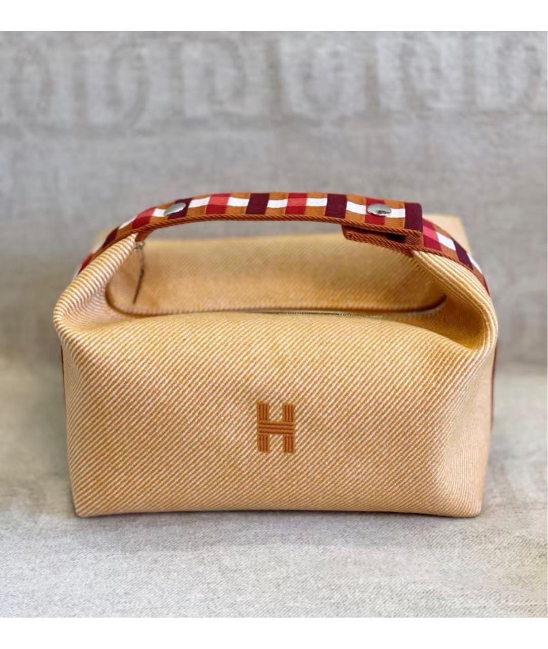 HERMES Желтая тканевая косметичка, фото 3