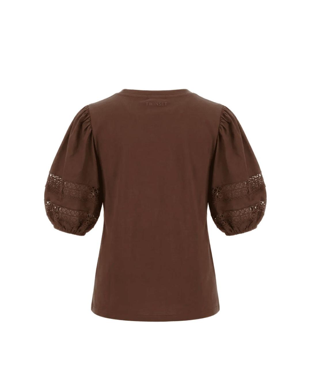 TWIN-SET Коричневая хлопковая футболка, фото 2