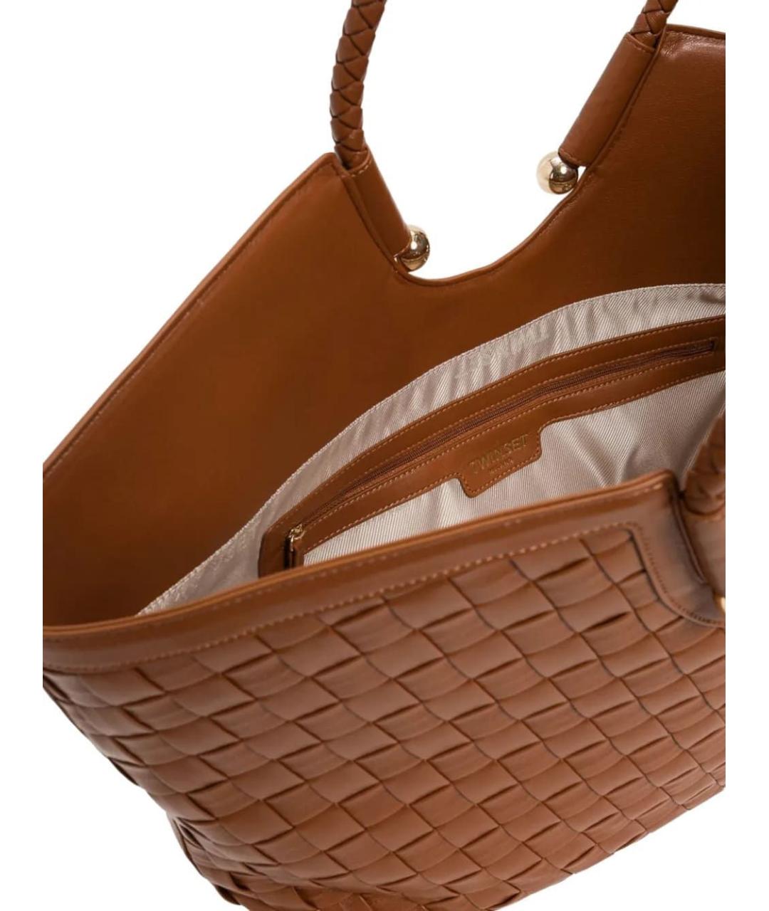 TWIN-SET Коричневая сумка тоут из искусственной кожи, фото 3
