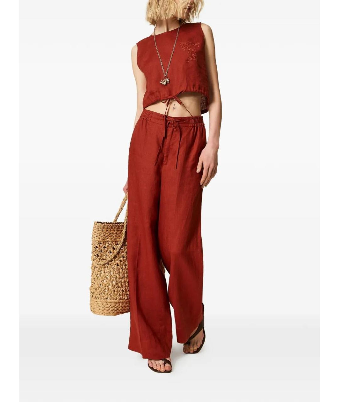 TWIN-SET Красные полиэстеровые прямые брюки, фото 3