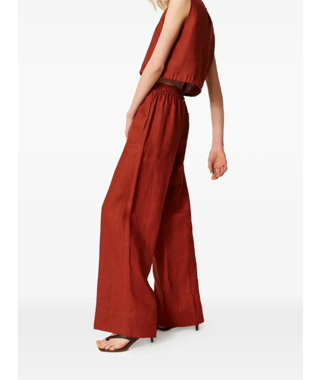 TWIN-SET Красные полиэстеровые прямые брюки, фото 2