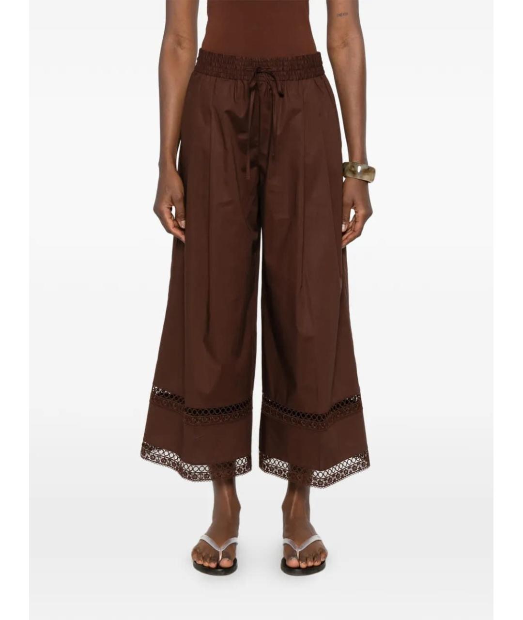 TWIN-SET Коричневые хлопковые прямые брюки, фото 2