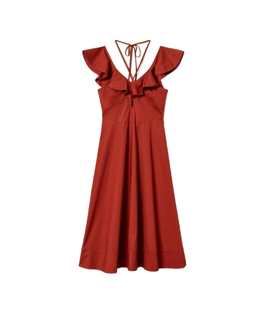 TWIN-SET Красное хлопковое повседневное платье, фото 1