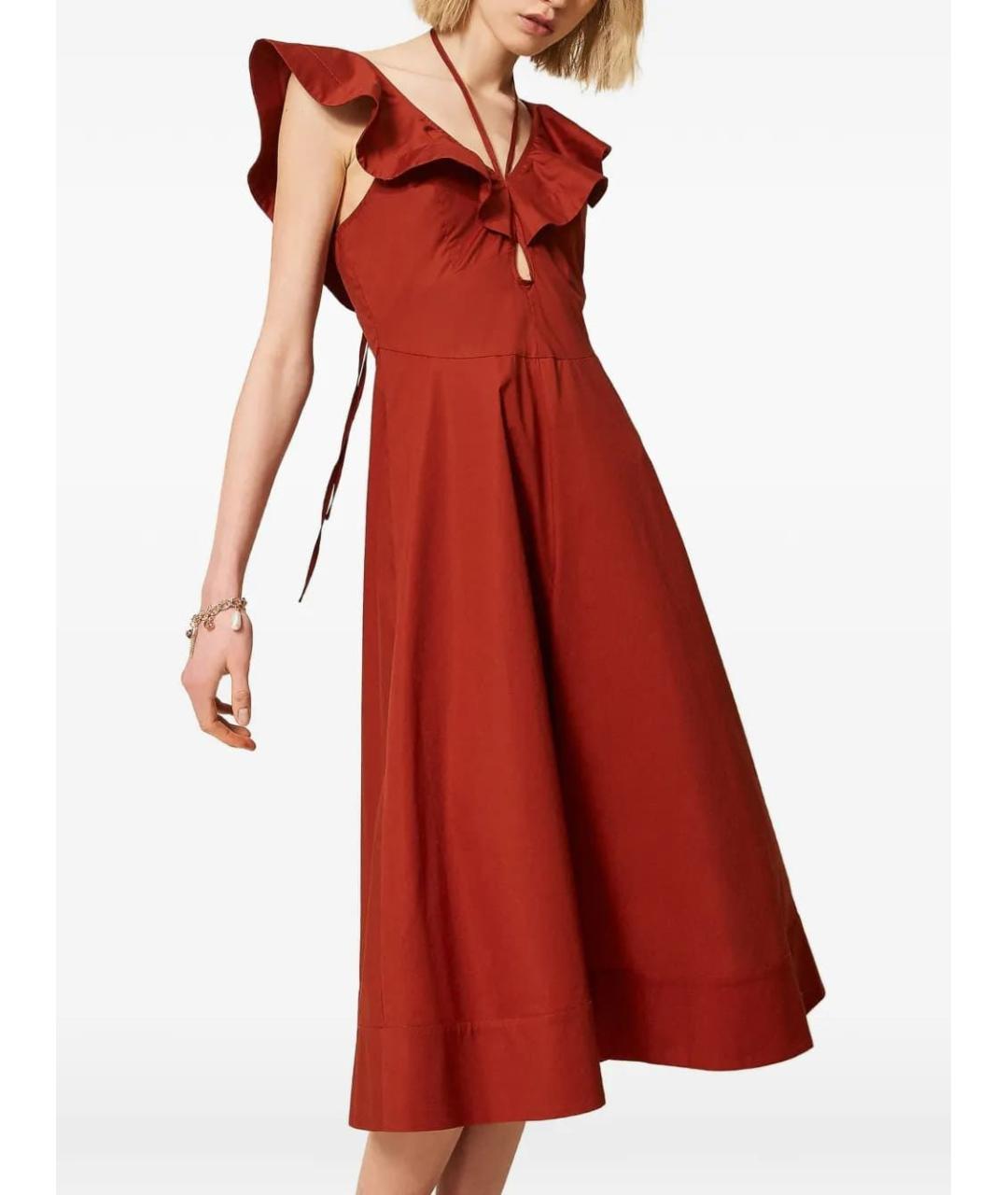 TWIN-SET Красное хлопковое повседневное платье, фото 2