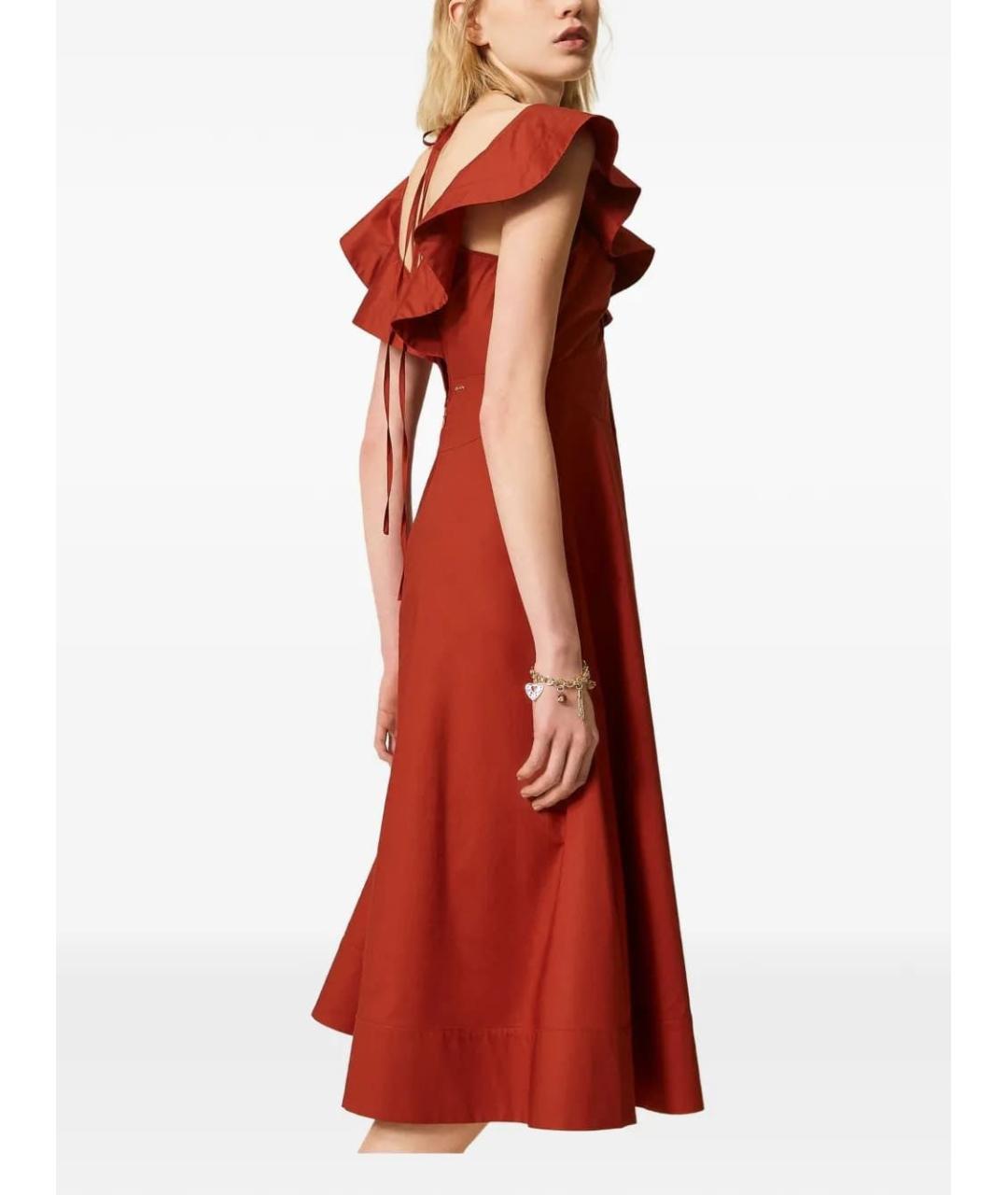 TWIN-SET Красное хлопковое повседневное платье, фото 3