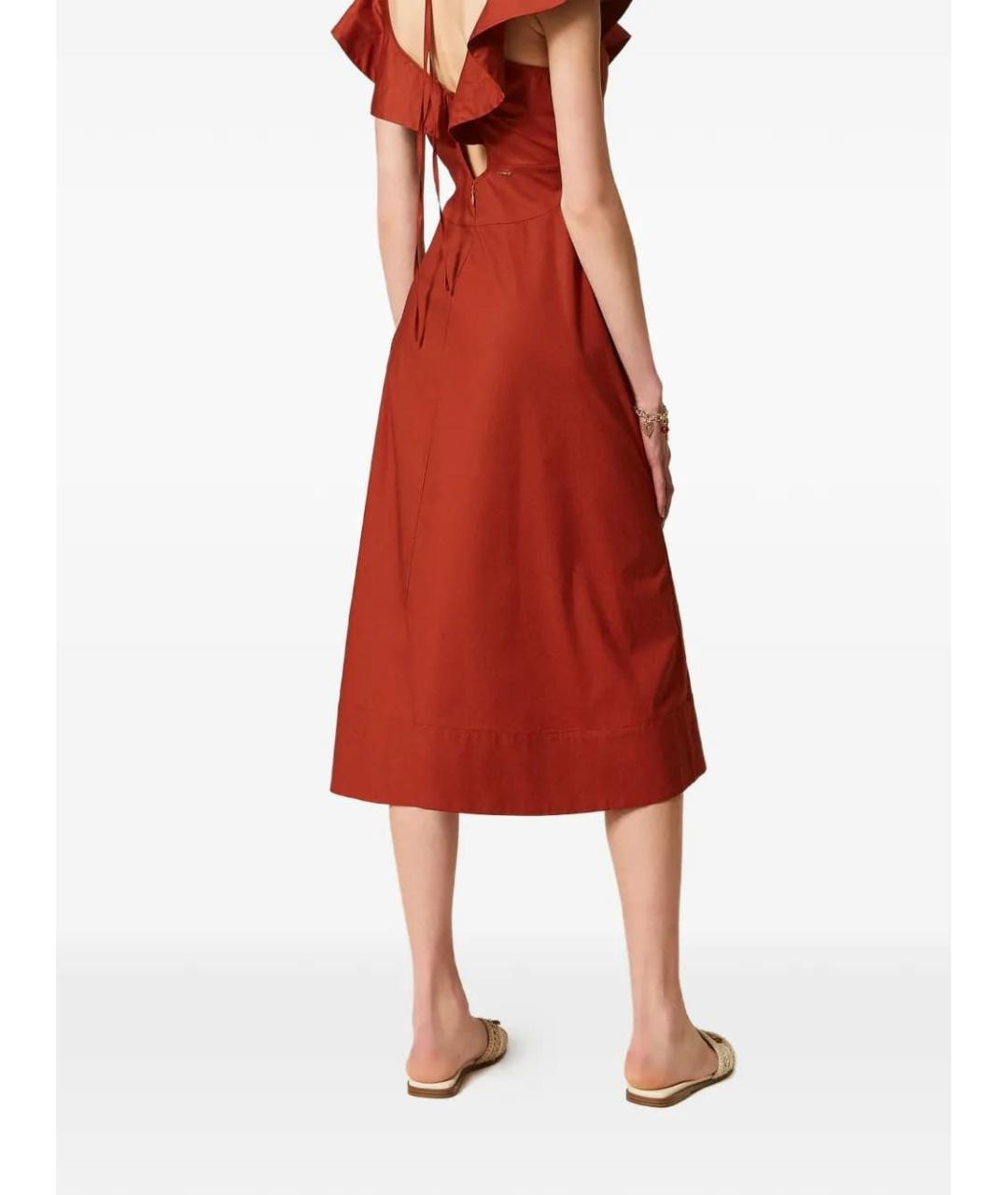TWIN-SET Красное хлопковое повседневное платье, фото 4