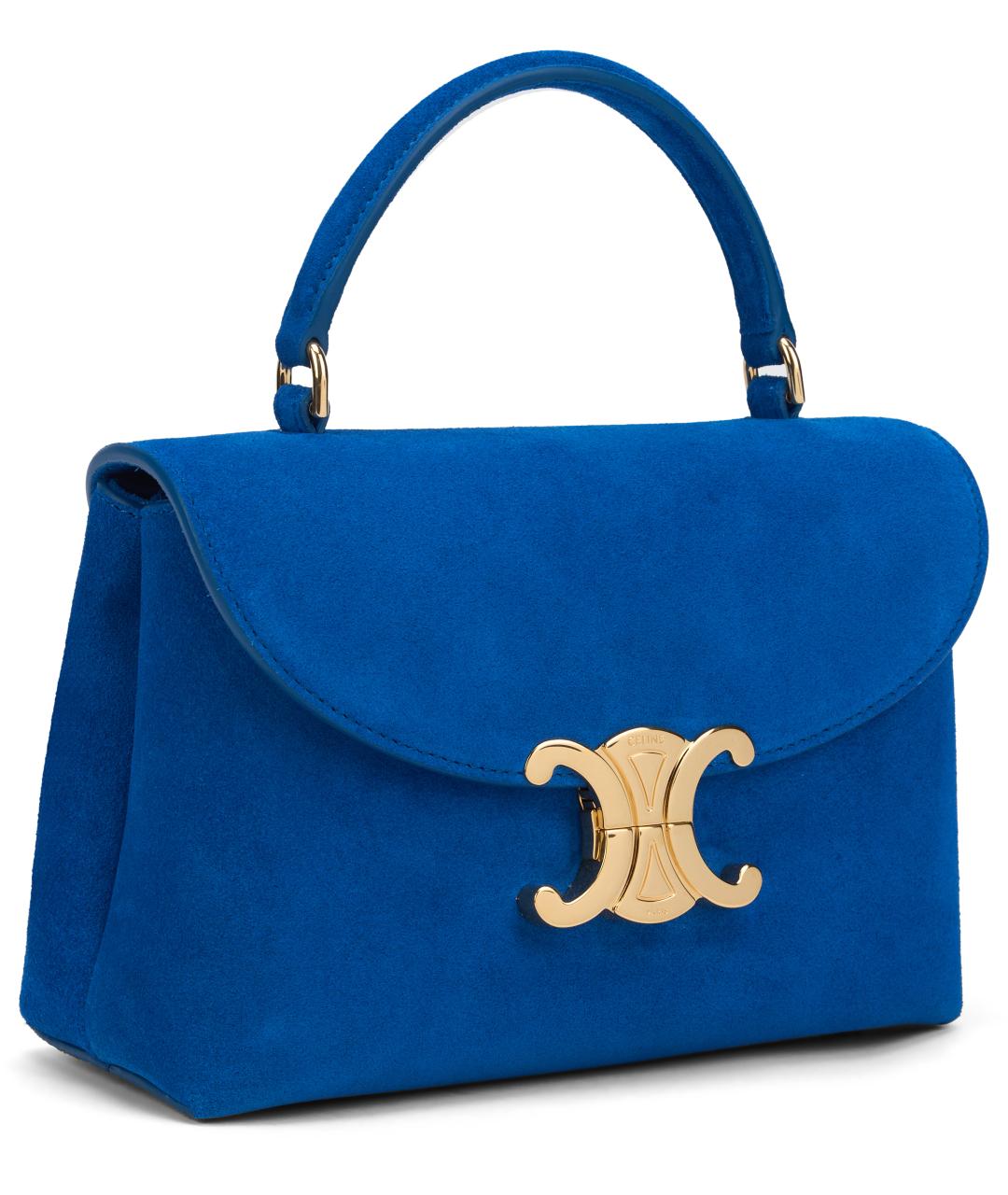 CELINE Синяя замшевая сумка с короткими ручками, фото 3