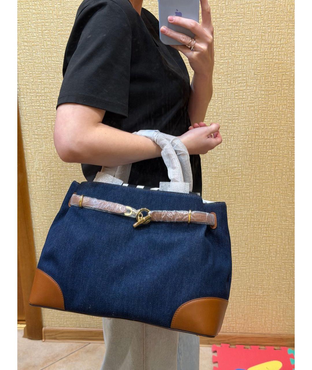 RALPH LAUREN Темно-синяя деним сумка с короткими ручками, фото 3