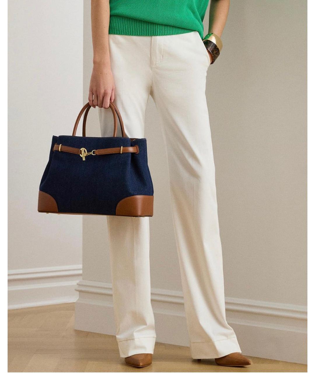 RALPH LAUREN Темно-синяя деним сумка с короткими ручками, фото 8