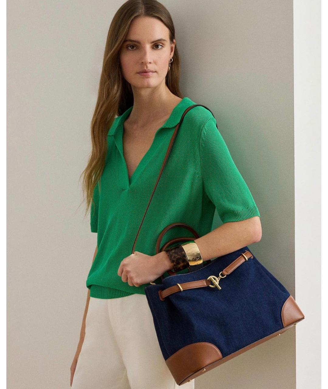 RALPH LAUREN Темно-синяя деним сумка с короткими ручками, фото 7