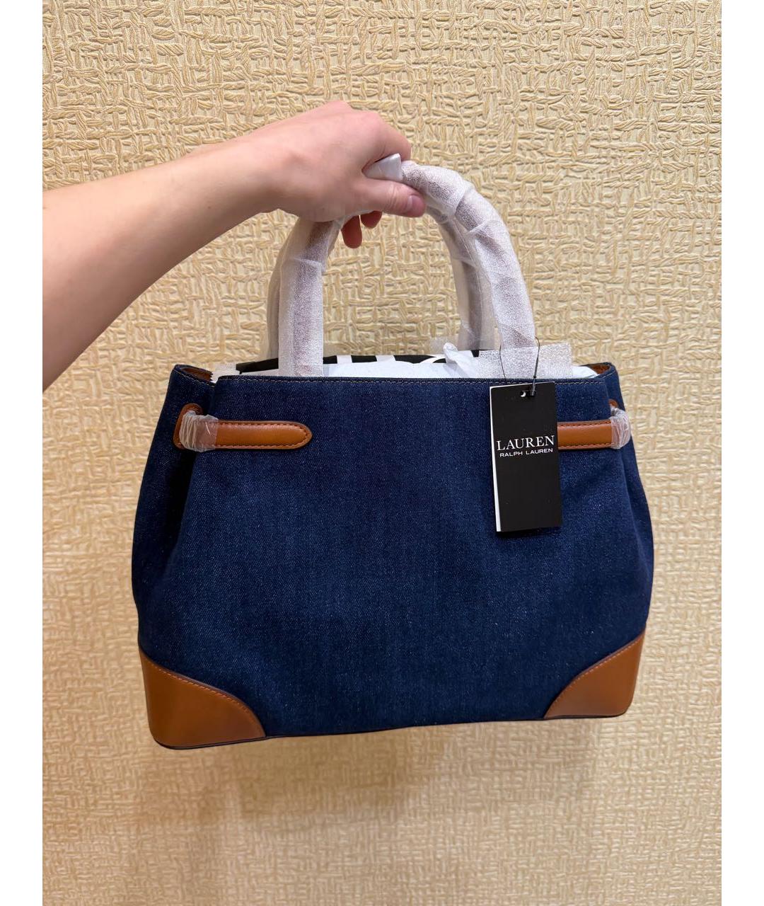 RALPH LAUREN Темно-синяя деним сумка с короткими ручками, фото 4