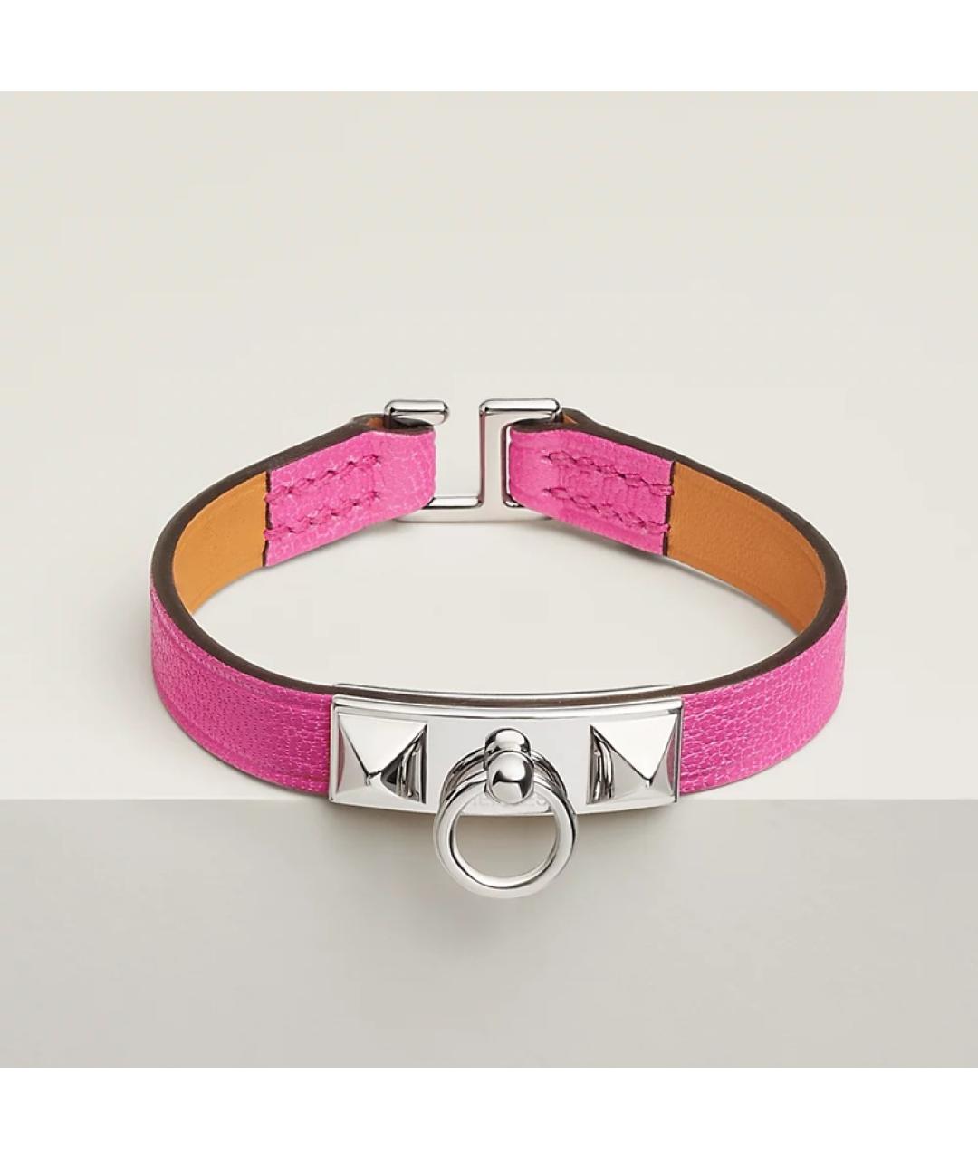 HERMES Розовый кожаный браслет, фото 8