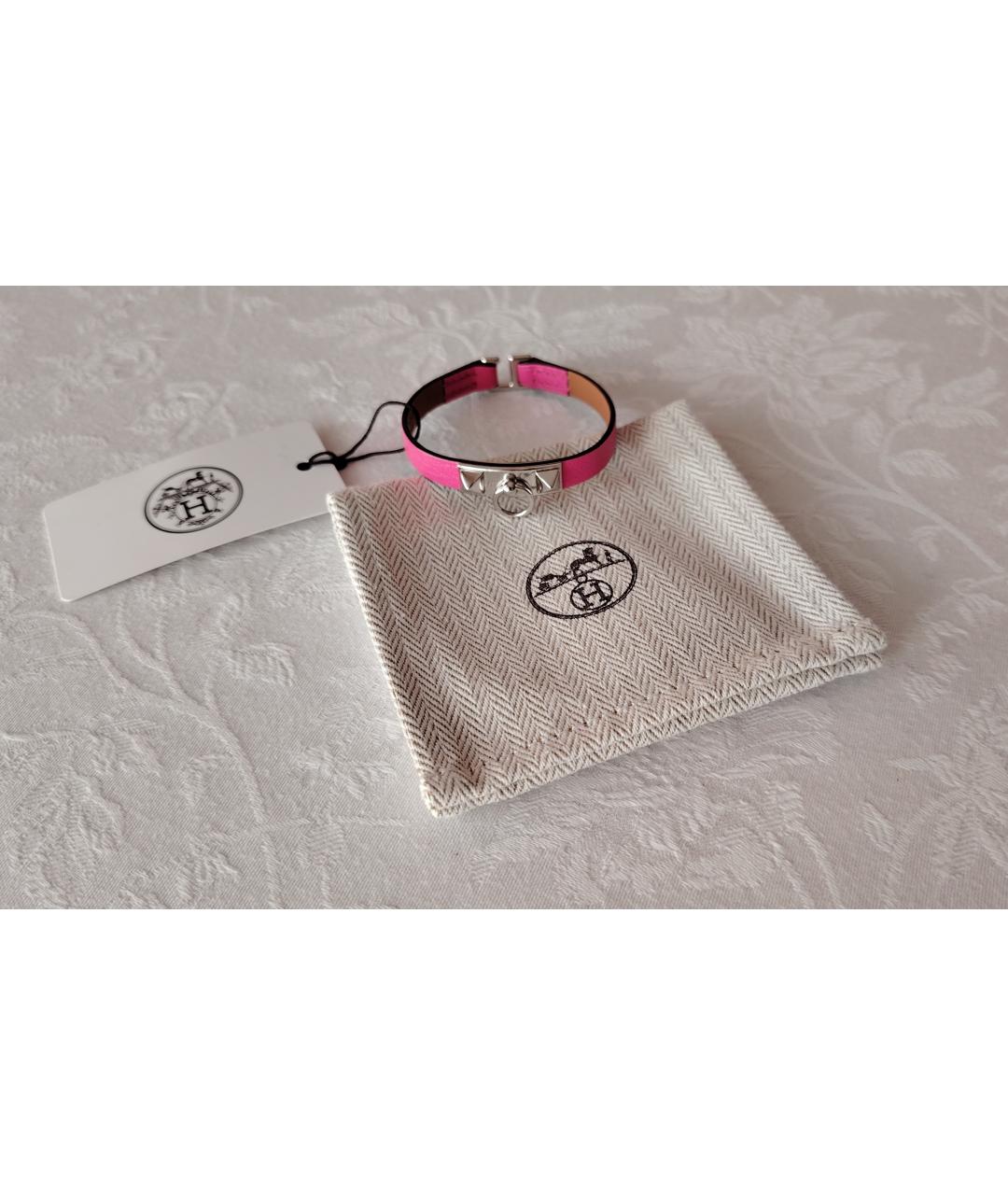 HERMES Розовый кожаный браслет, фото 5